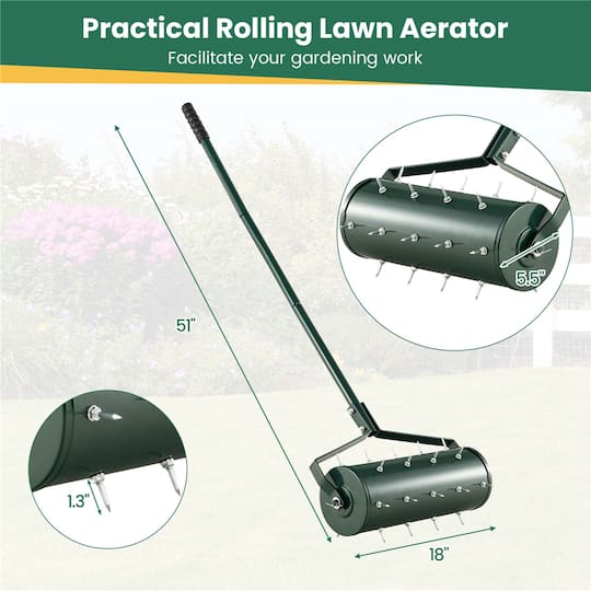 Costway 18" Heavy Duty Manual Rolling Lawn Aerator Tool with Handle